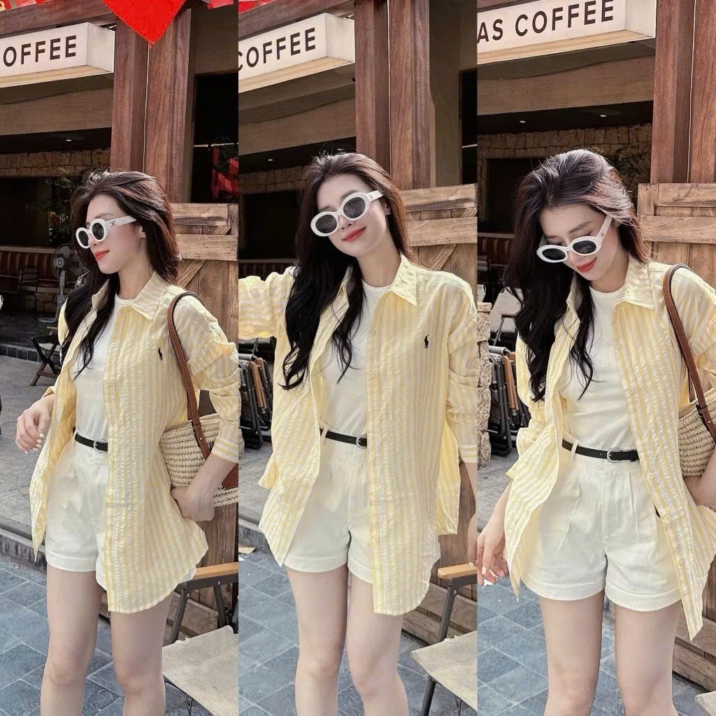 Sét 4 chi tiết áo sơ mi kẻ vàng