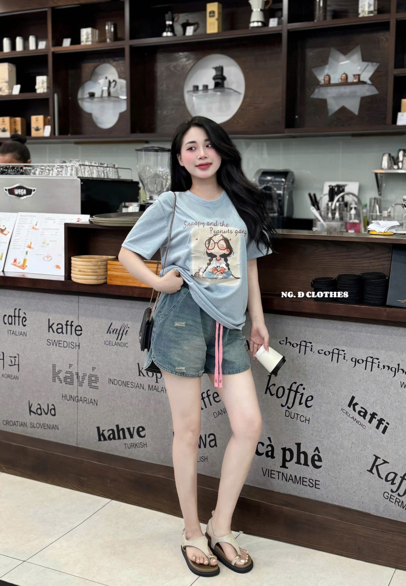 Set áo cotton in hình quần jean cạp chun
