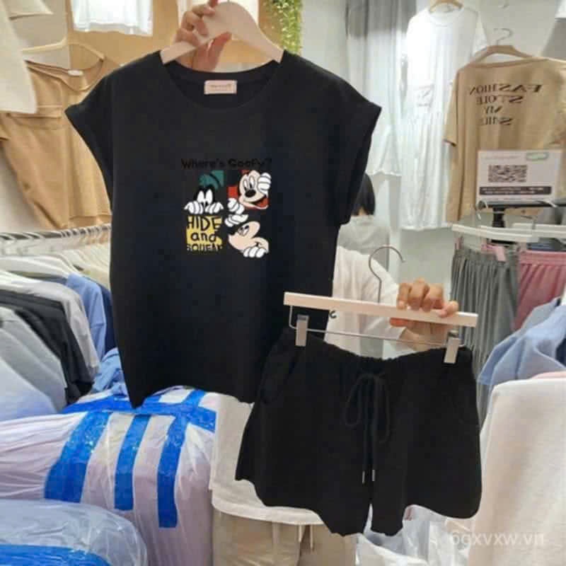 Xả: Set bộ cotton xuất dư in where - đen