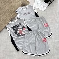 Bộ xám số 10 in trước sau bo tay cô, gấu quần