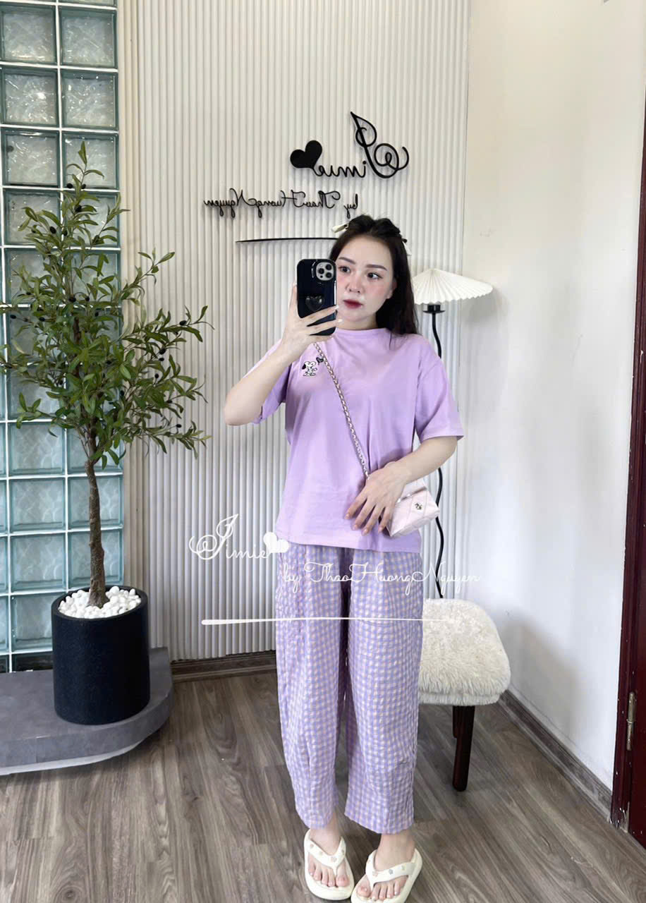 Seo: Bộ áo cotton quần đũi kẻ #75k/bộ Trắng 6s 3m 5L Hồng 9s 8L Đen 12S 3M Tím 5s