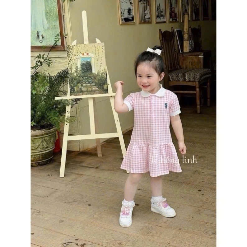 Xả VNXK: váy polo kẻ hồng đuôi cá S100 10-12kg #55k