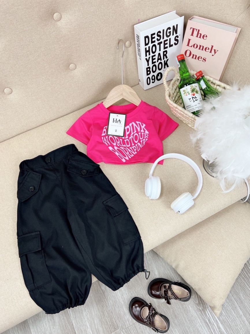 Bộ áo croptop blackpink quần hiphop S1 12-13kg Seo #69k