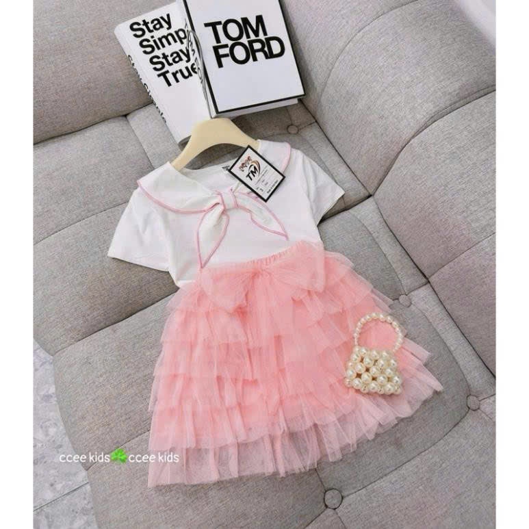 Sét áo cotton chân váy ren bông nhiều tầng (có lót) S2 12-14kg S5 18-20kg Seo #69k/set