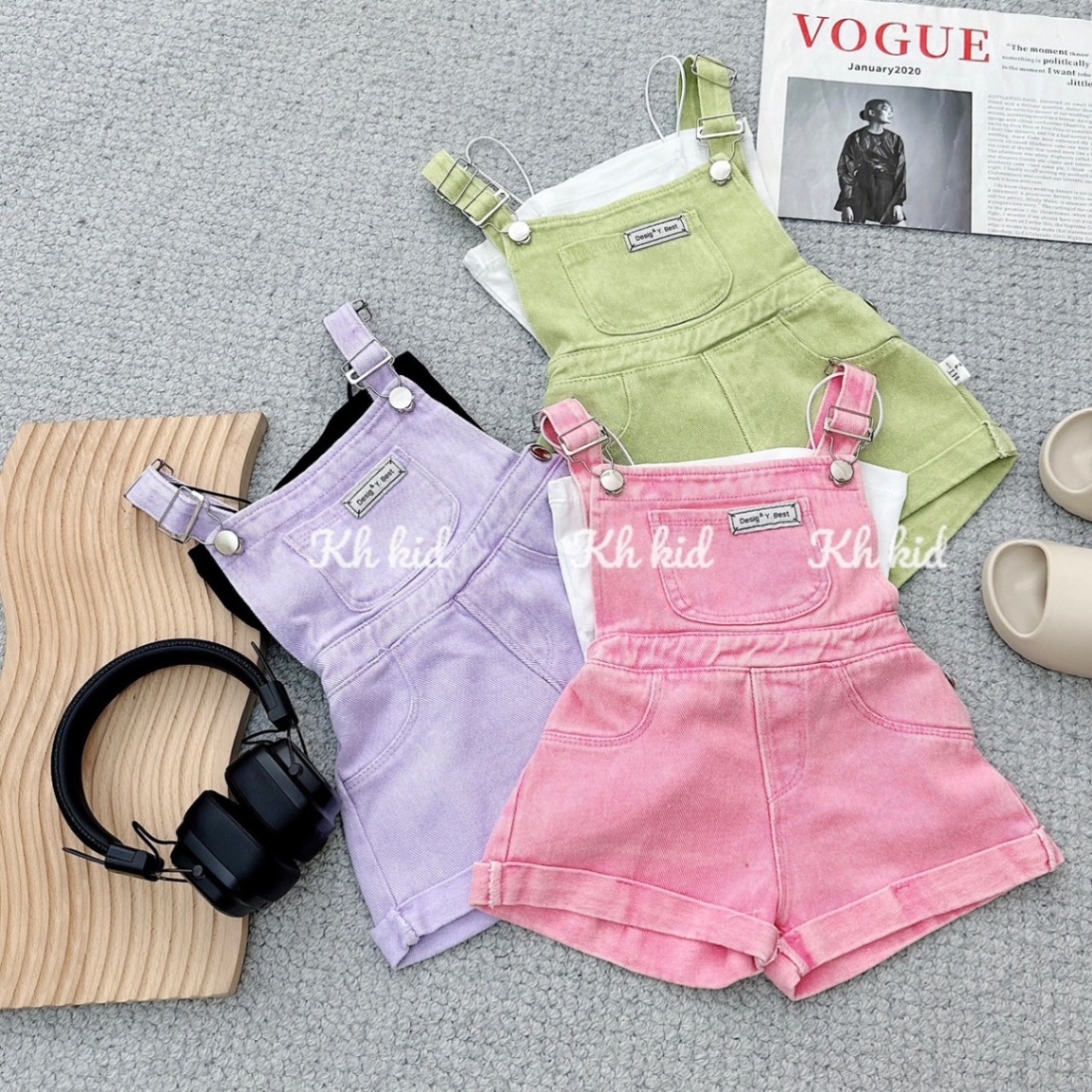 . Sét yếm kaki màu kèm áo dây Hồng S8 22-24kg Seo #79k