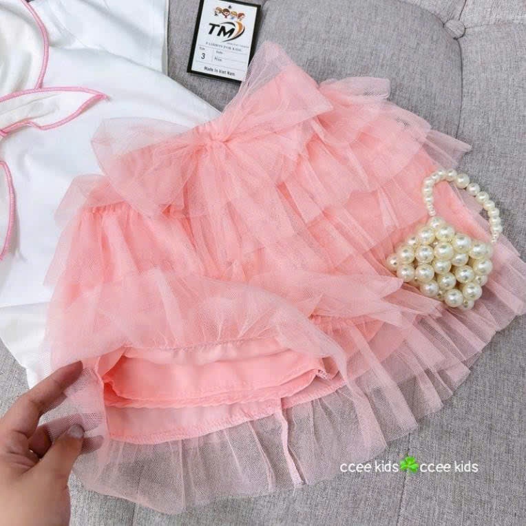 Sét áo cotton chân váy ren bông nhiều tầng (có lót) S2 12-14kg S5 18-20kg Seo #69k/set