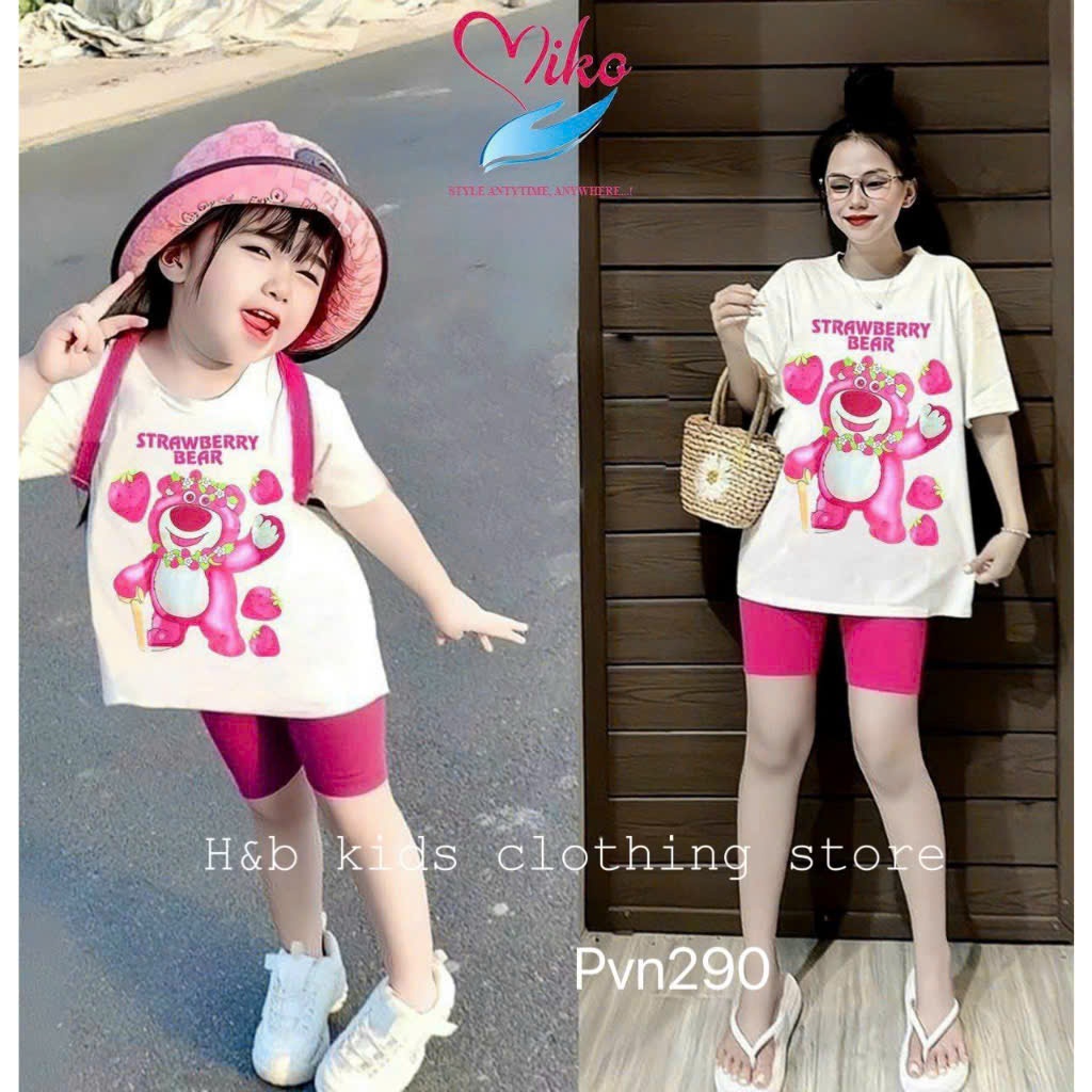 Sét áo cotton in gấu dâu quần tăm Size Mẹ S 40-50kg seo #79k