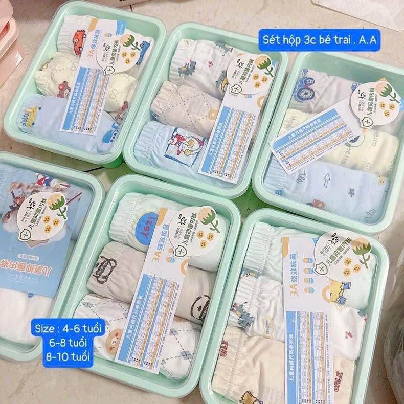 Hộp 3 quần 3 màu hình khác nhau bé trai VNXK