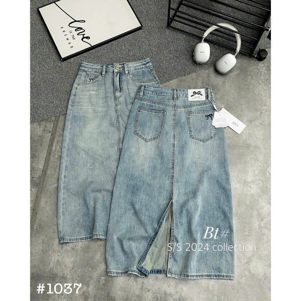 Xả S 40-47kg: Chân váy jean thêu nơ nữ QJ26