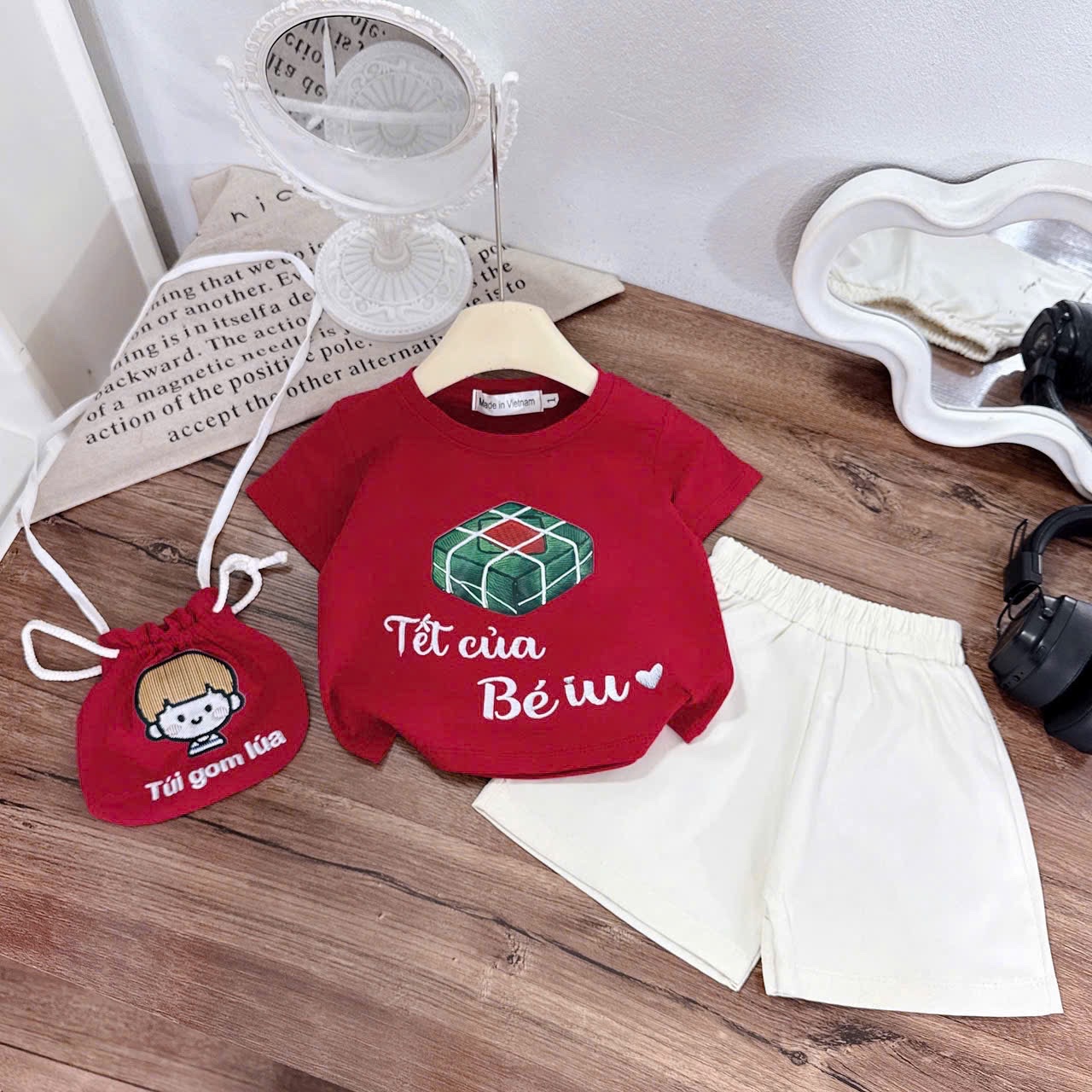 Sét bộ đỏ tết bé trai kèm túi