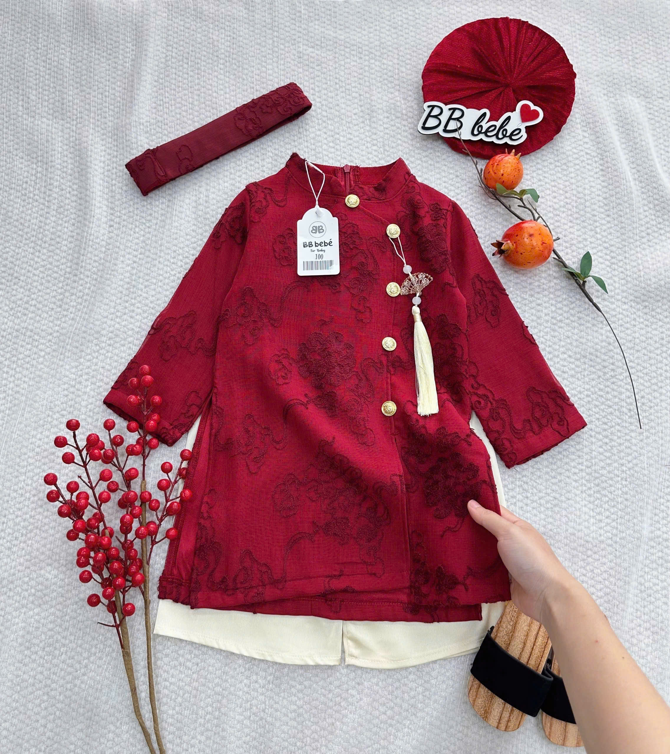 Sét áo dài : áo+ quần+ mấn bé trai hoa văn vải 2 lớp VNXK