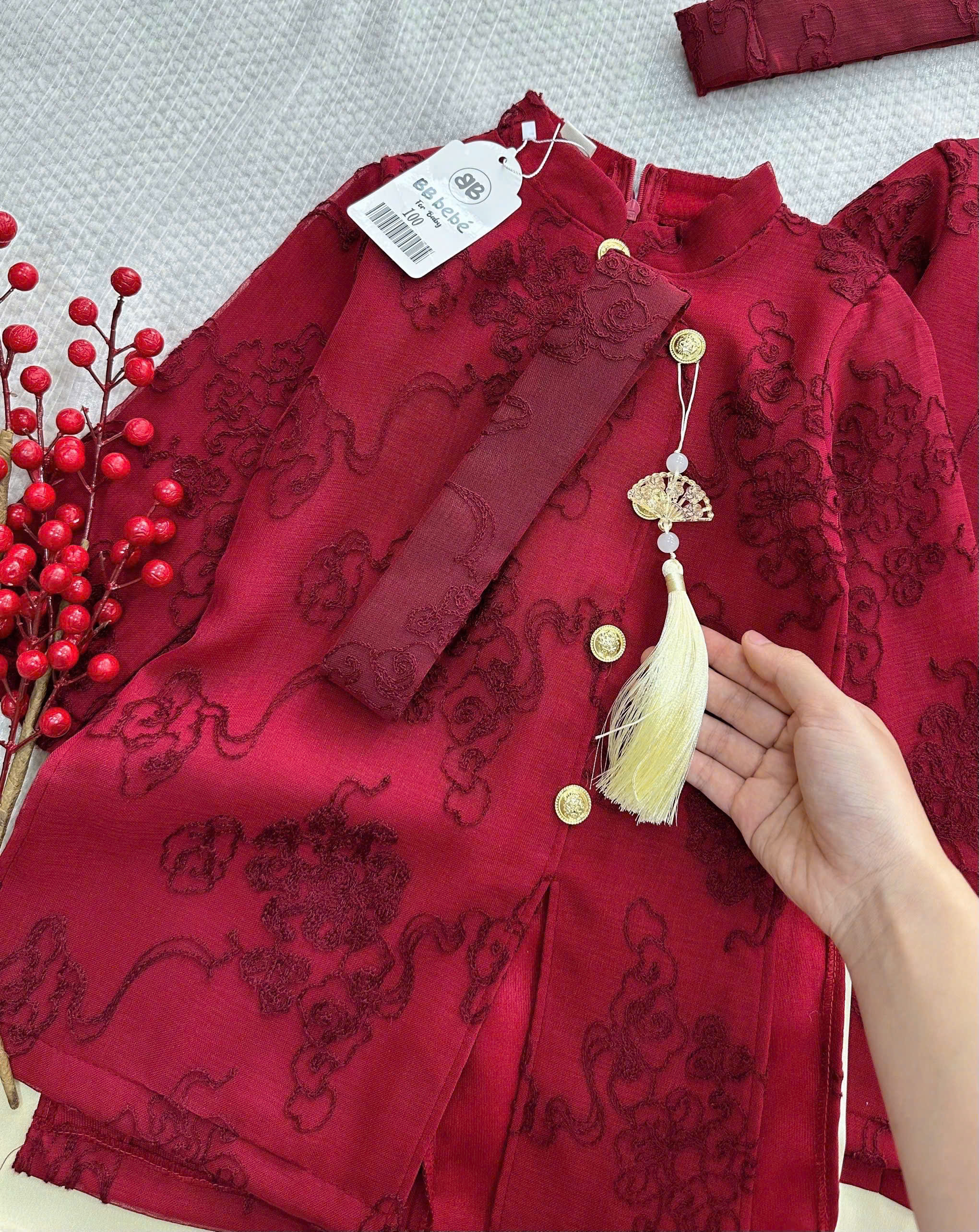 Sét áo dài : áo+ quần+ mấn bé trai hoa văn vải 2 lớp VNXK