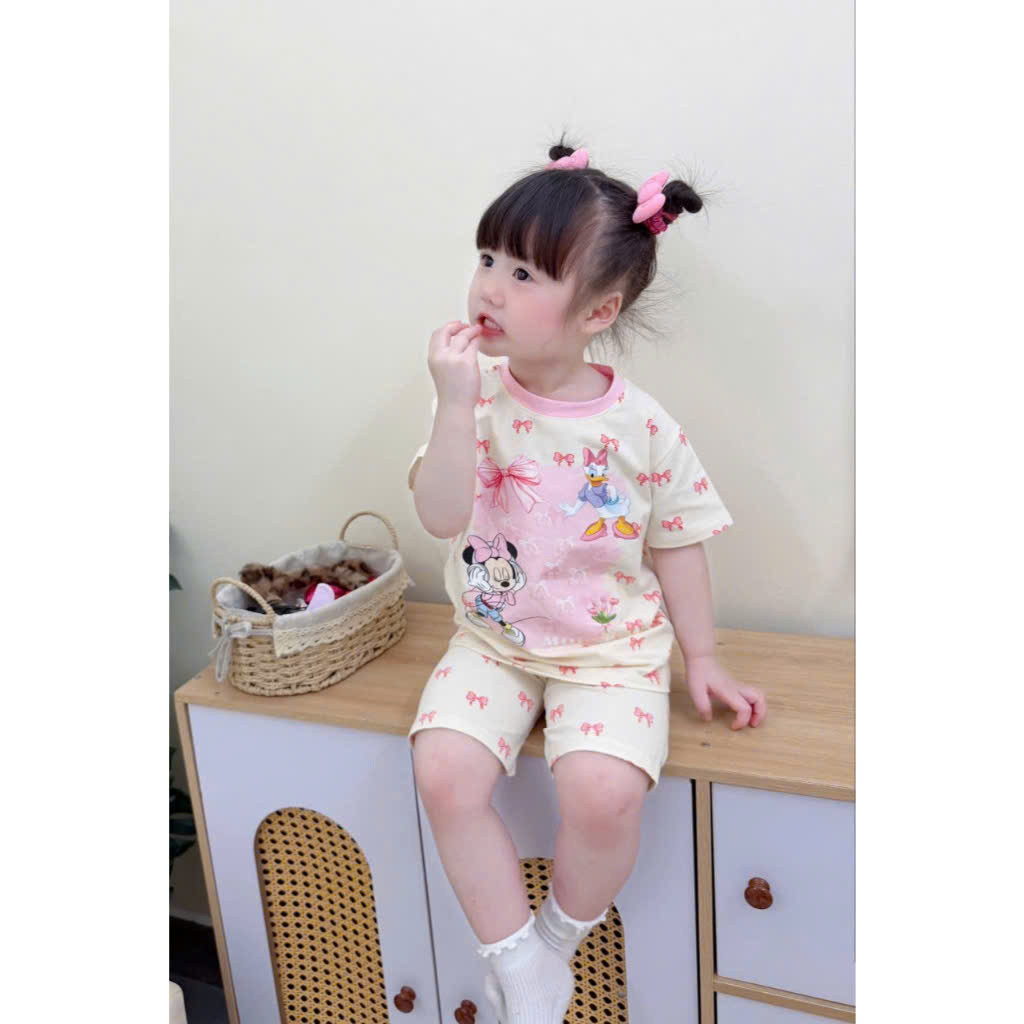 ASK Bộ cotton MINNIE hồng cam mùa hè bé gái