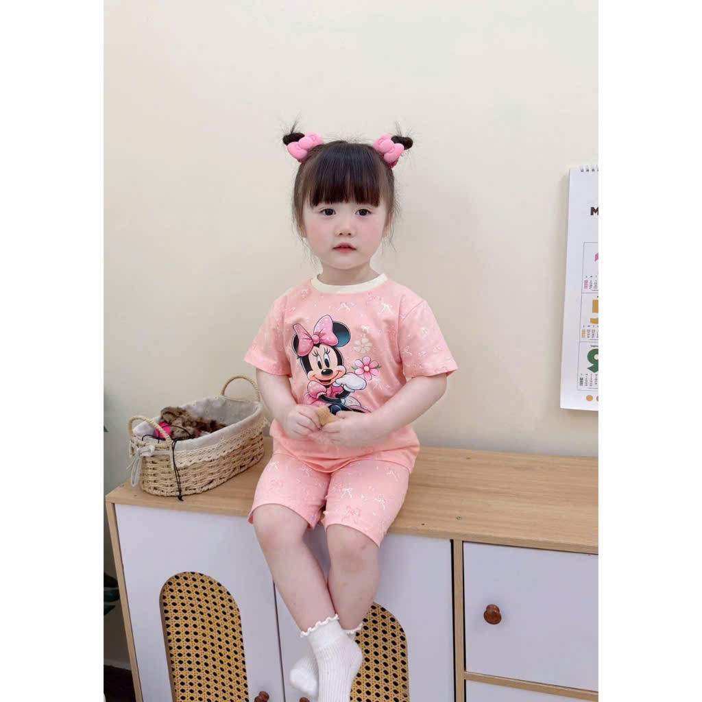 ASK Bộ cotton MINNIE hồng cam mùa hè bé gái