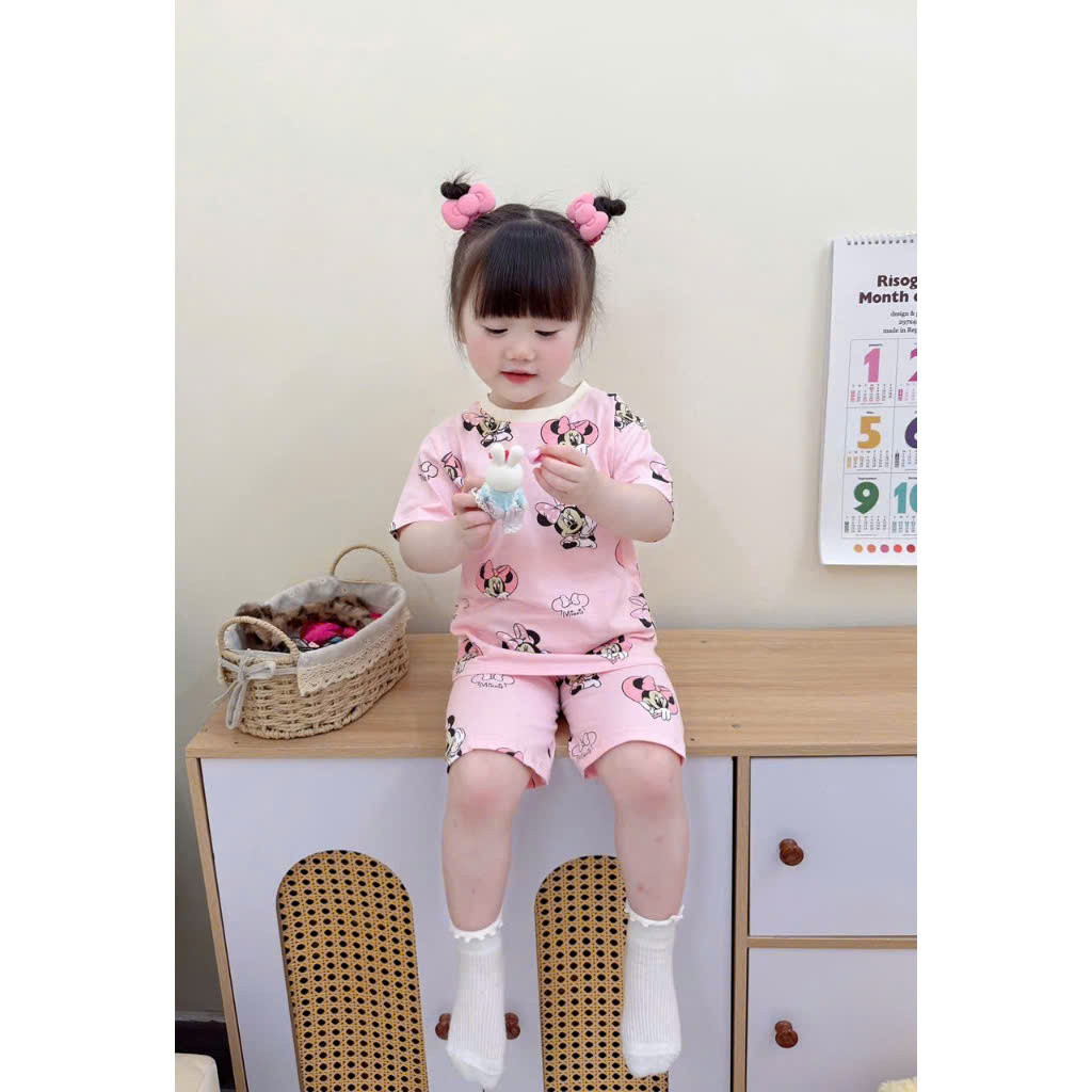 ASK Bộ cotton MINNIE hồng cam mùa hè bé gái