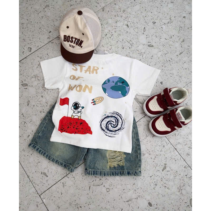 ASK VNXK Sét áo cotton địa cầu quần jean bé trai