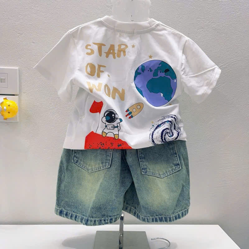 ASK VNXK Sét áo cotton địa cầu quần jean bé trai