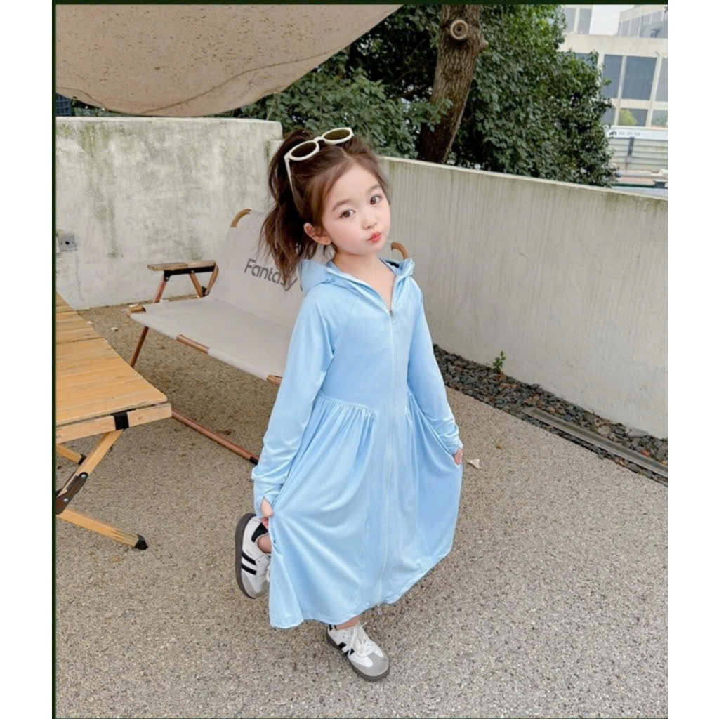 Áo chống nắng dáng dài su lạnh bé gái 3 màu 10-38kg