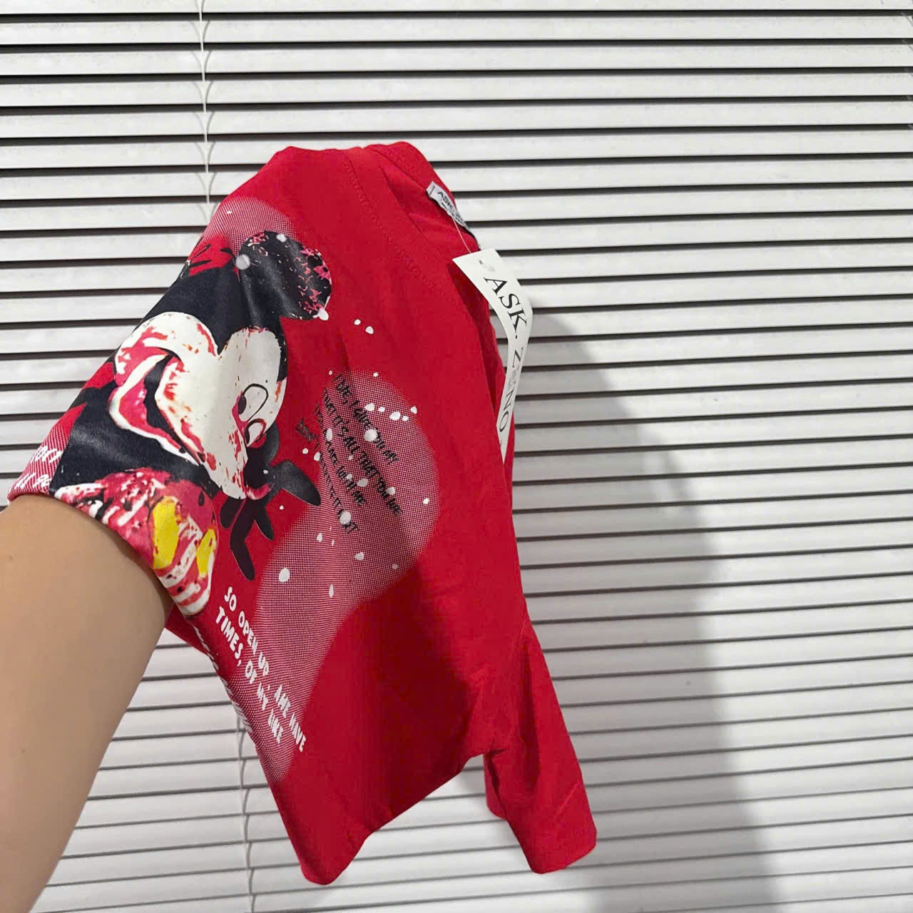 Áo cotton đỏ in Mickeyy nữ AN1