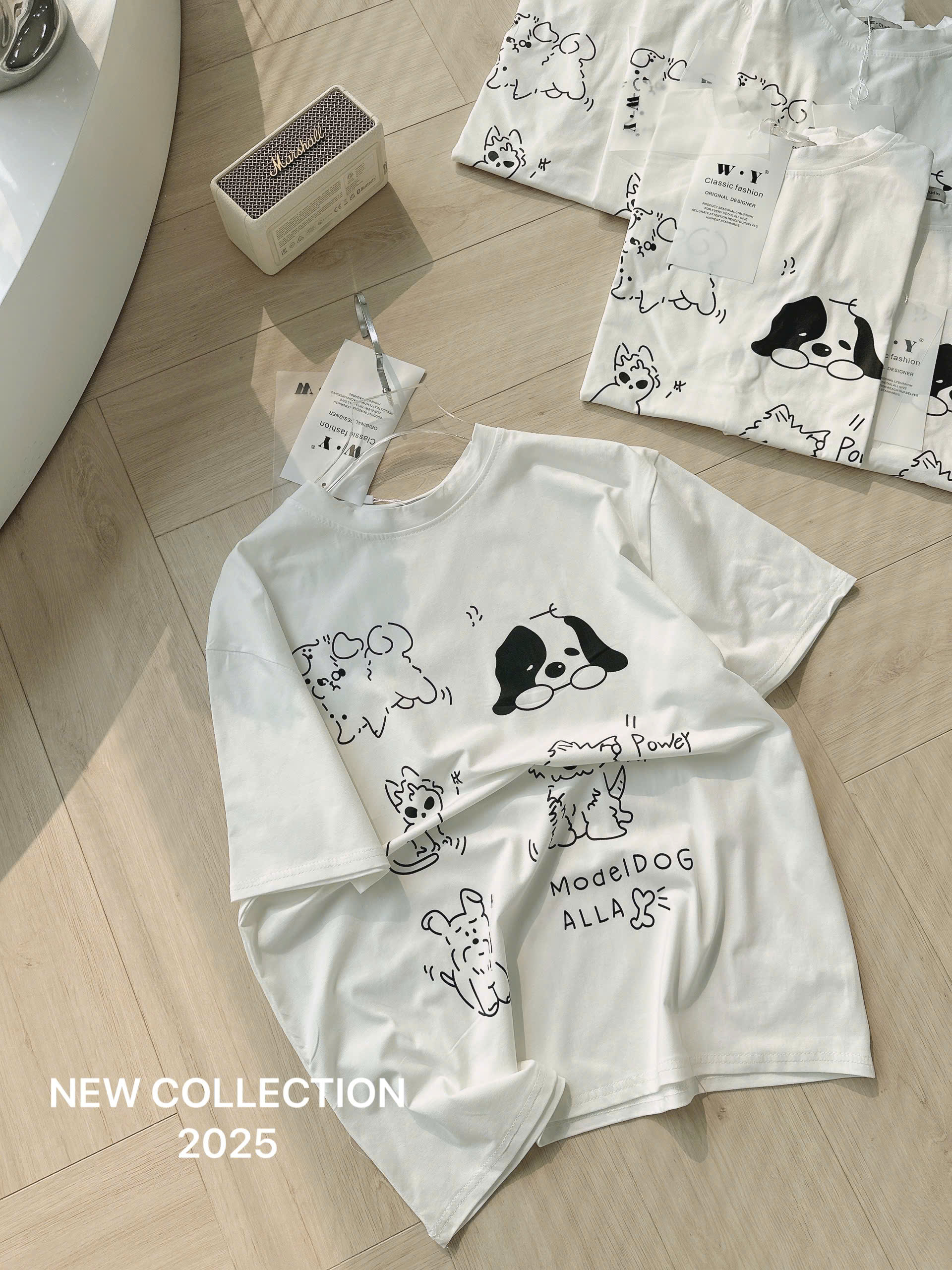 Áo cotton trắng in cún nữ AN1