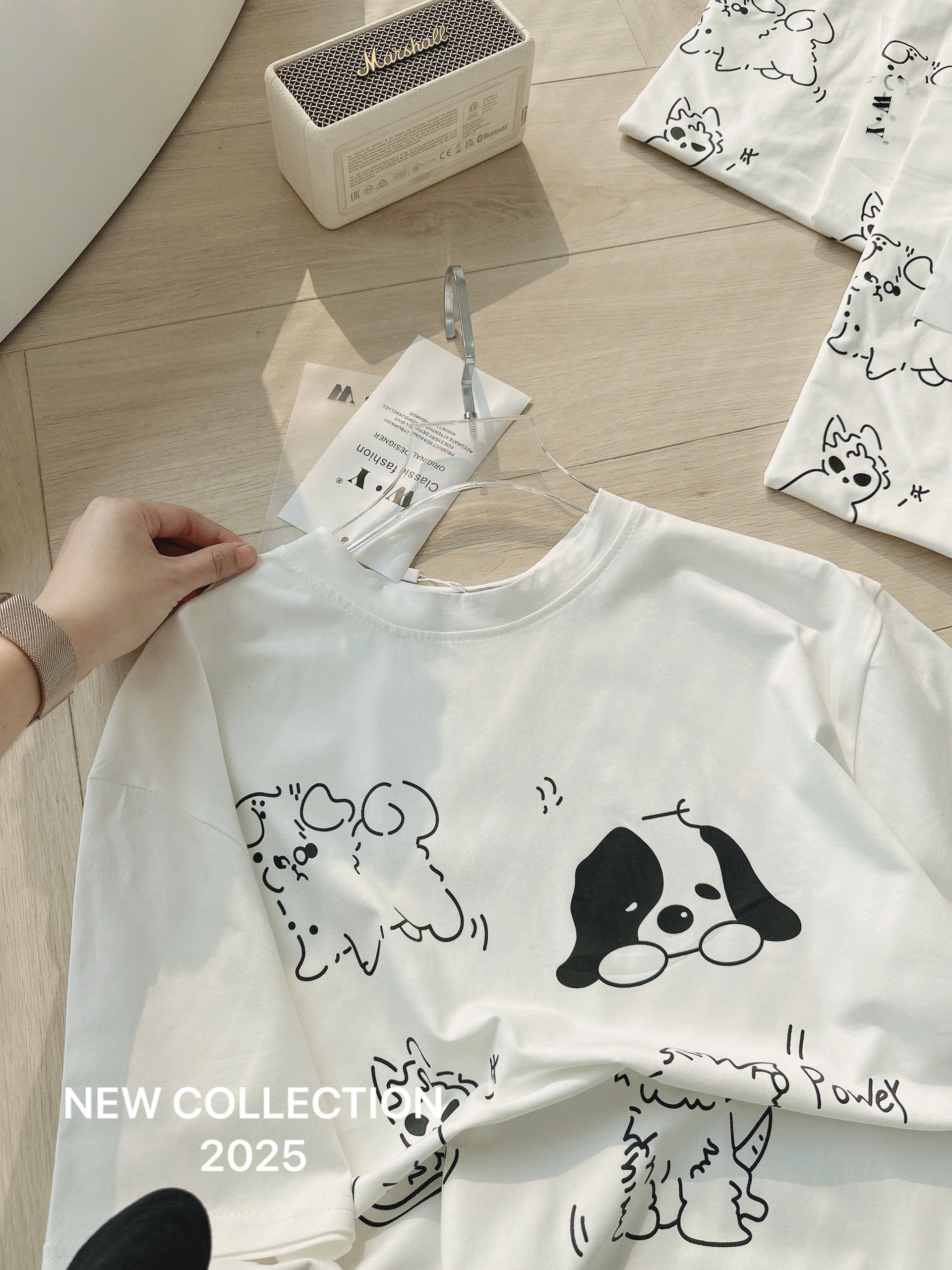 Áo cotton trắng in cún nữ AN1