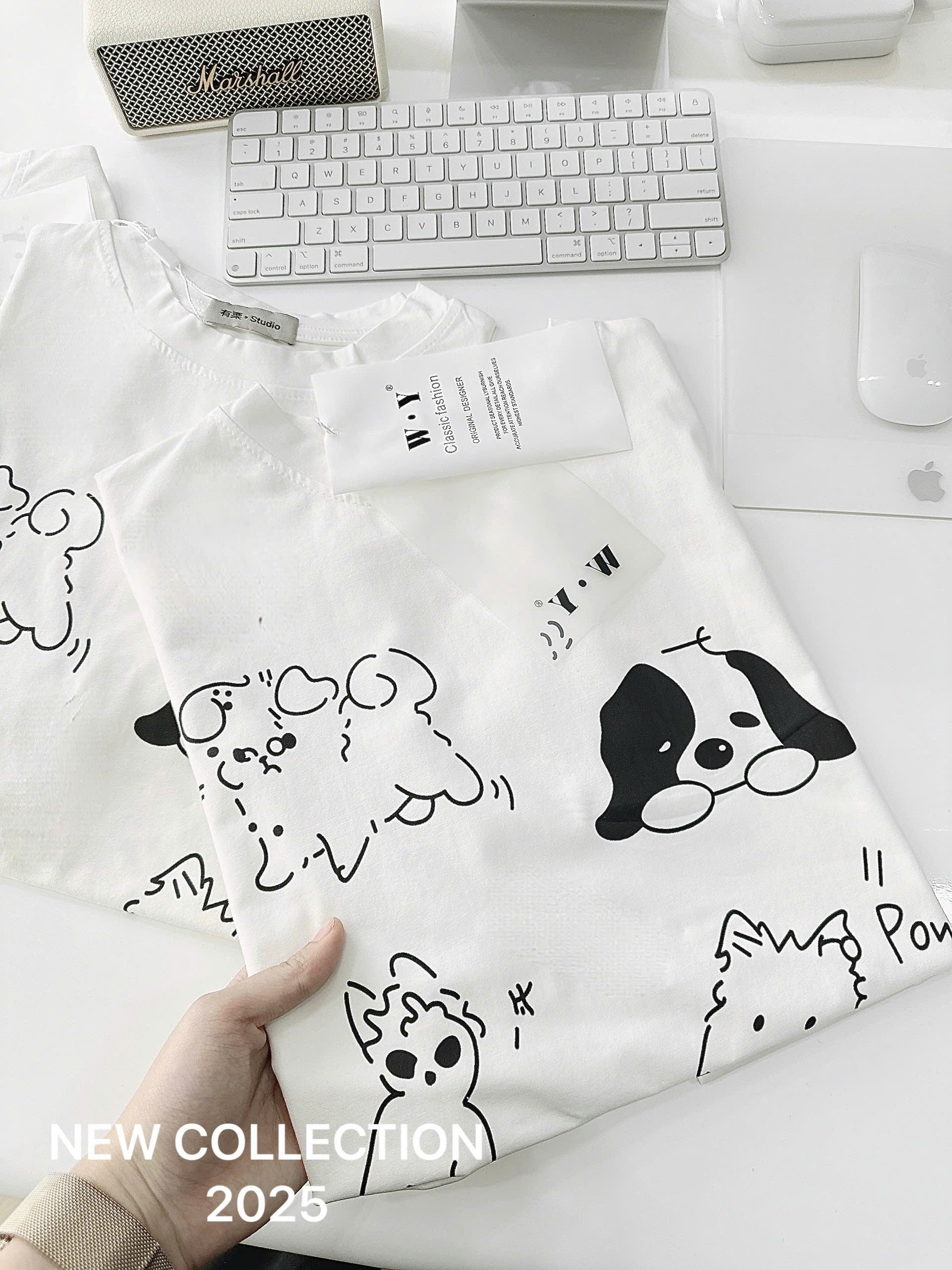 Áo cotton trắng in cún nữ AN1