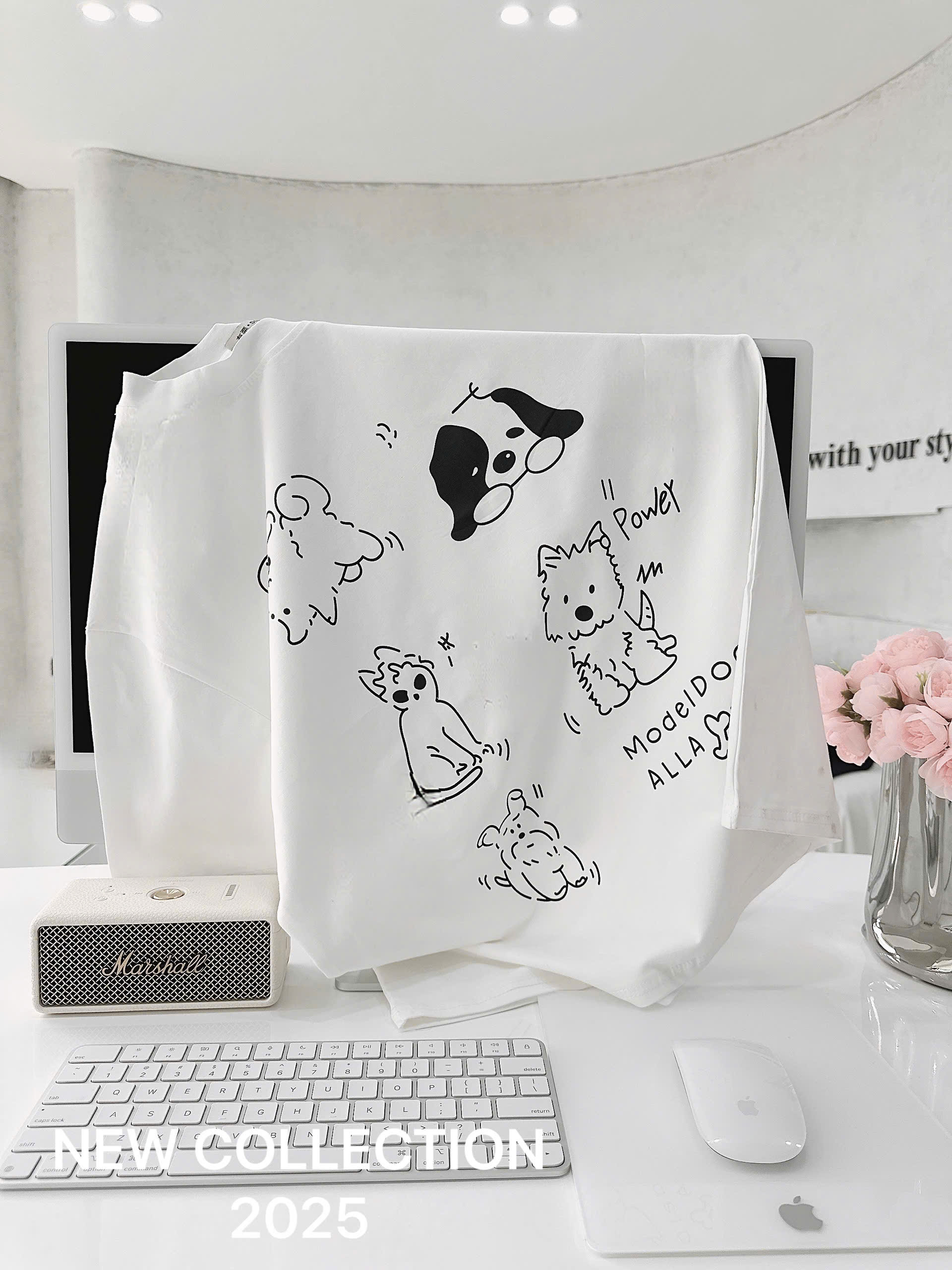 Áo cotton trắng in cún nữ AN1