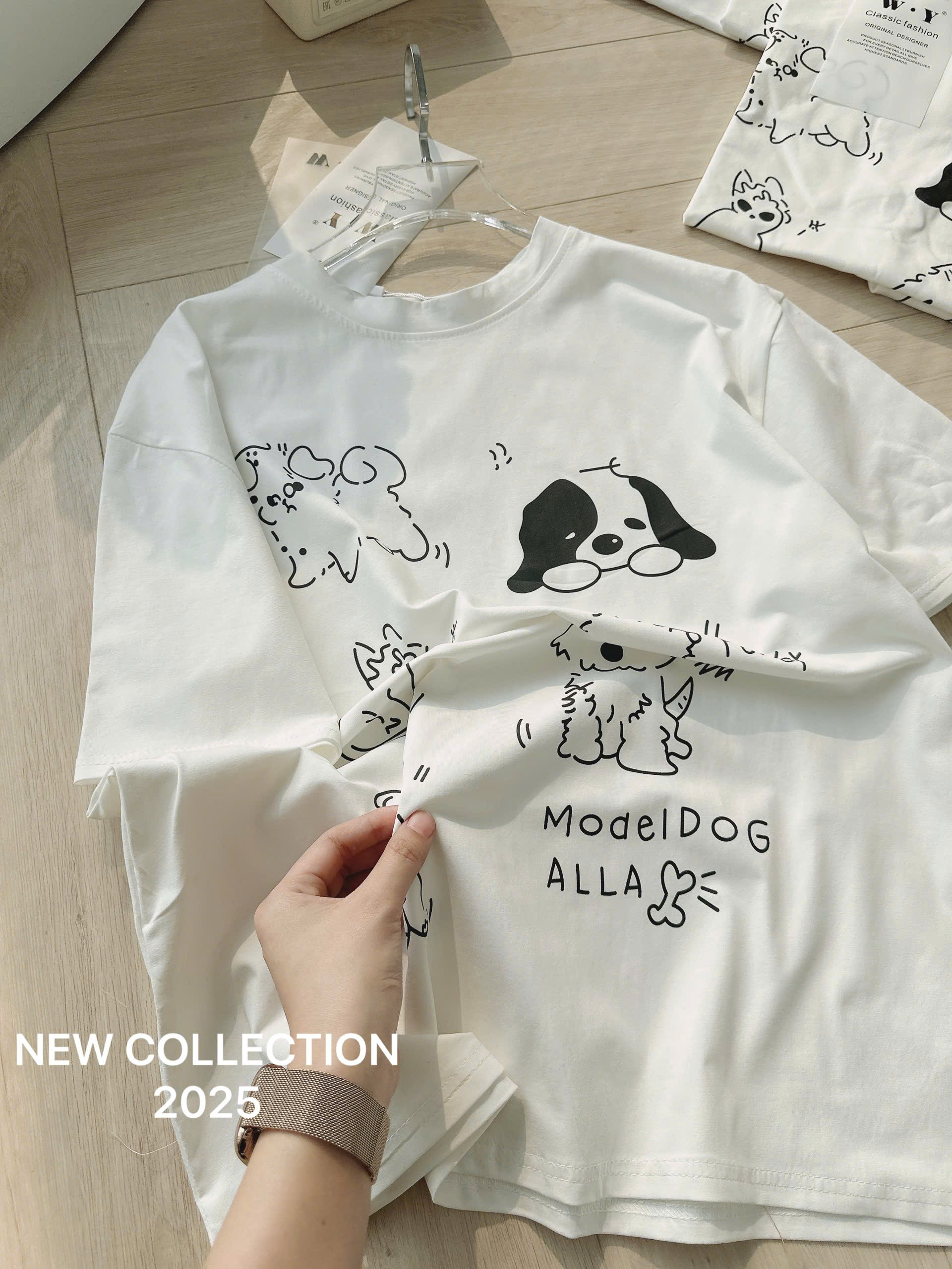Áo cotton trắng in cún nữ AN1