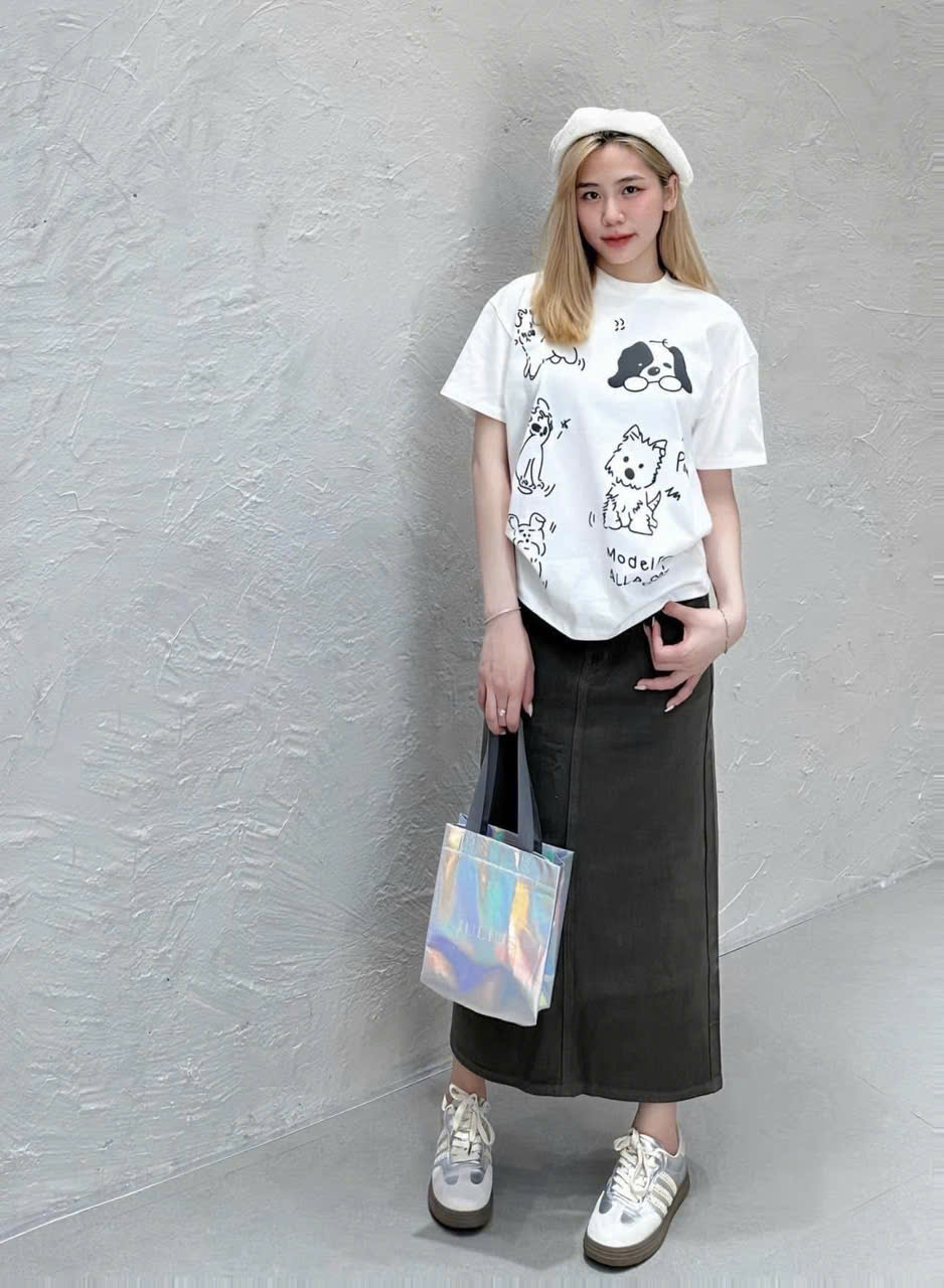 Áo cotton trắng in cún nữ AN1