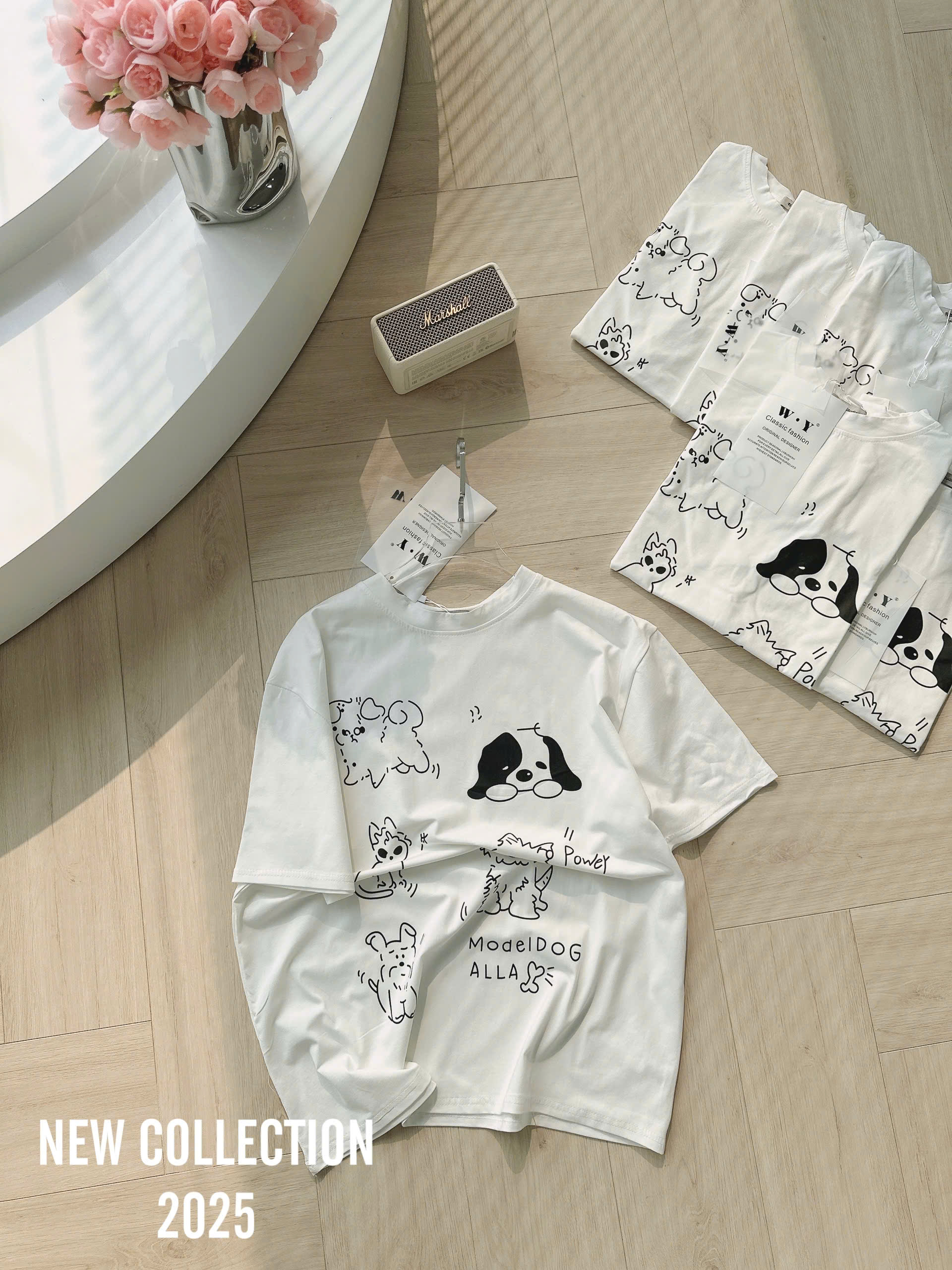 Áo cotton trắng in cún nữ AN1