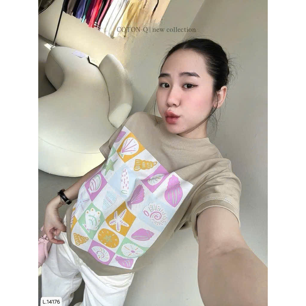 Áo phông nữ nâu be in sao biển AN1