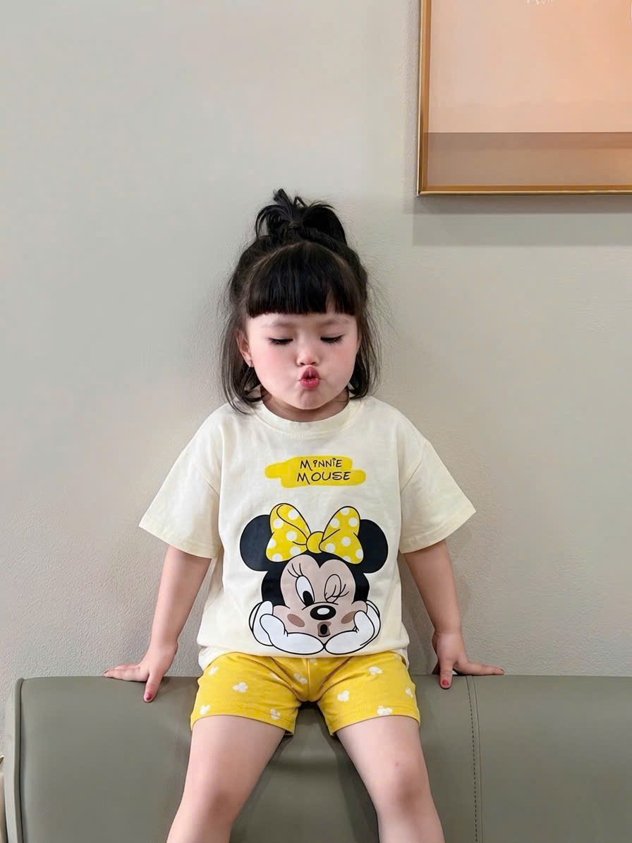 Ask Sét 2 bộ cotton in hình quần legging mùa hè chất mát bé gái VNXK