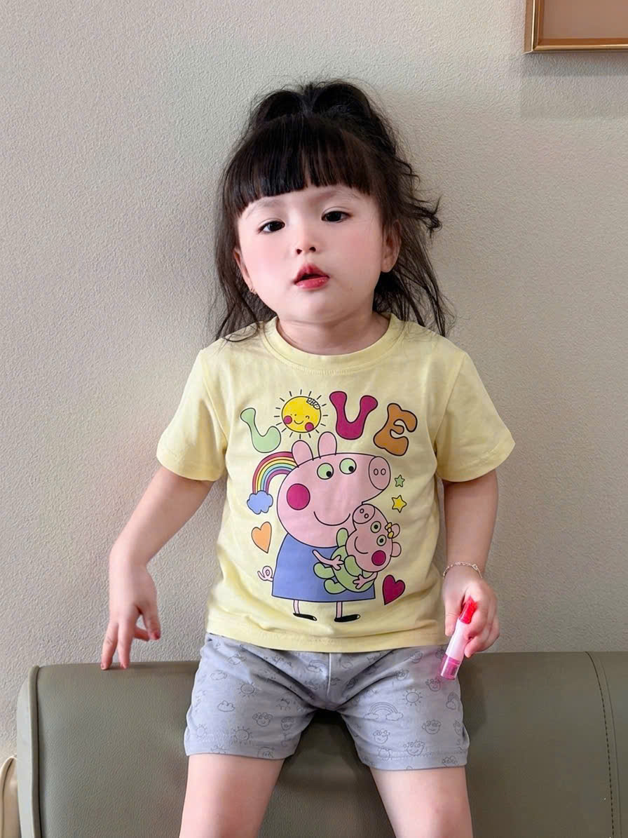 Ask Sét 2 bộ cotton in hình quần legging mùa hè chất mát bé gái VNXK