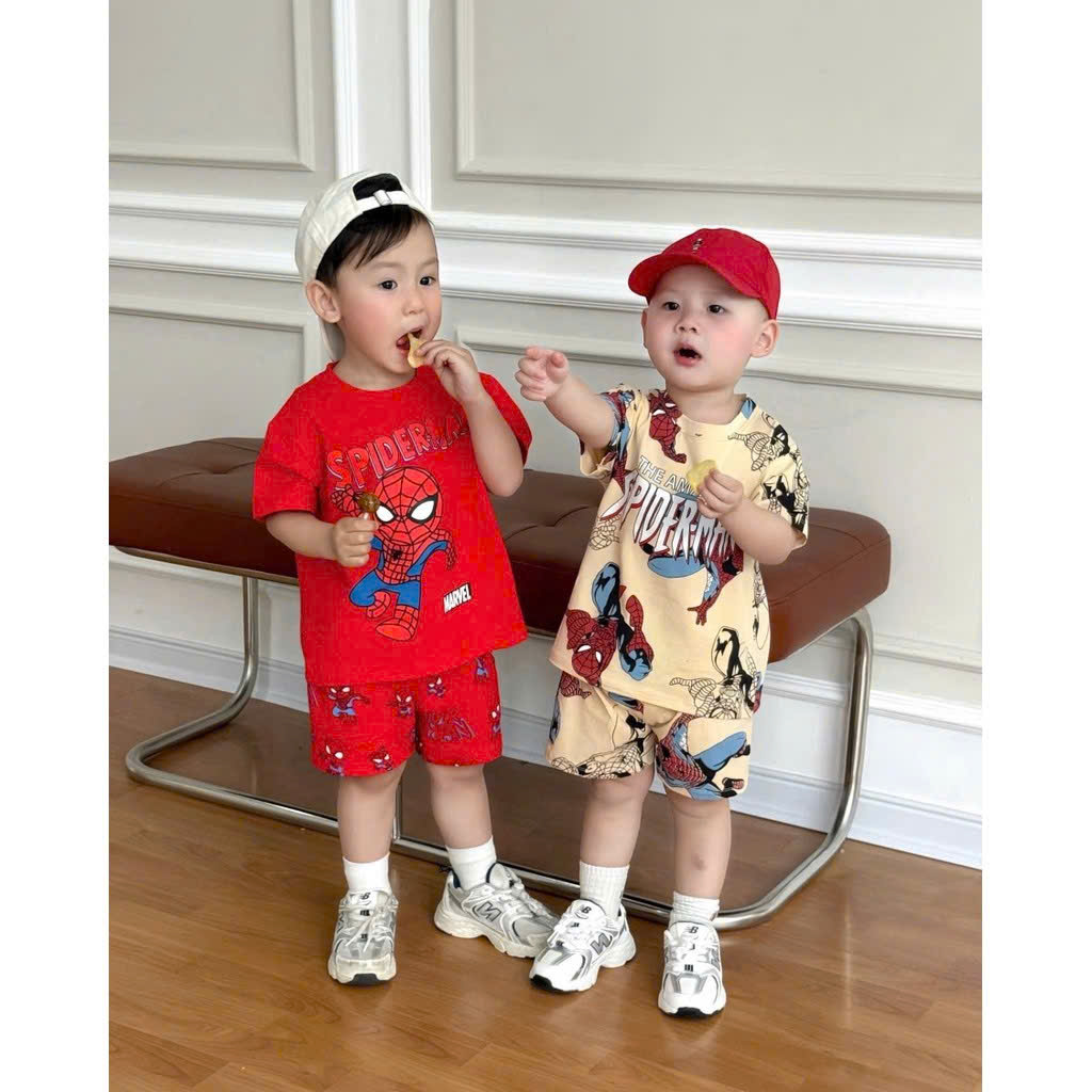 Ask Sét 2 bộ cotton siêu nhân nhện đỏ be bé trai