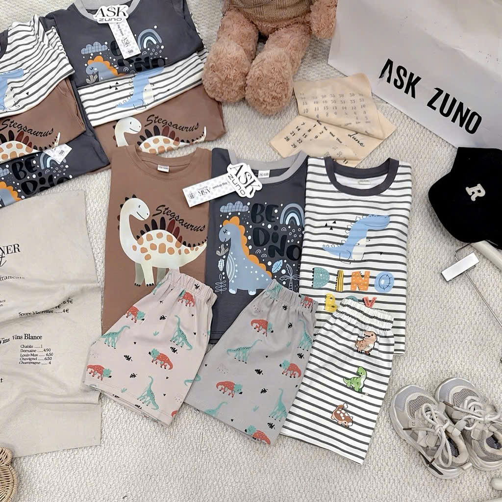 Ask Sét 3 bộ cotton Dino bé trai VNXK