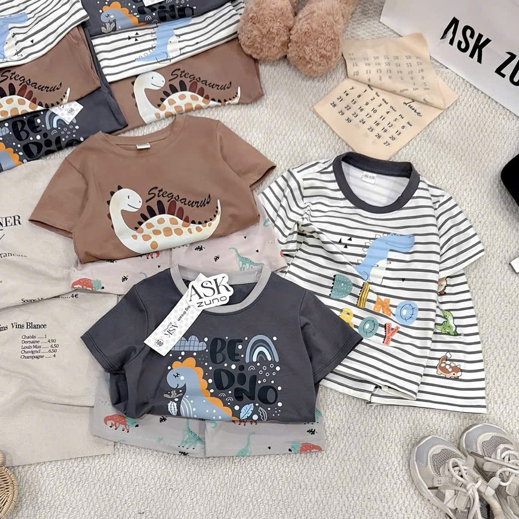 Ask Sét 3 bộ cotton Dino bé trai VNXK
