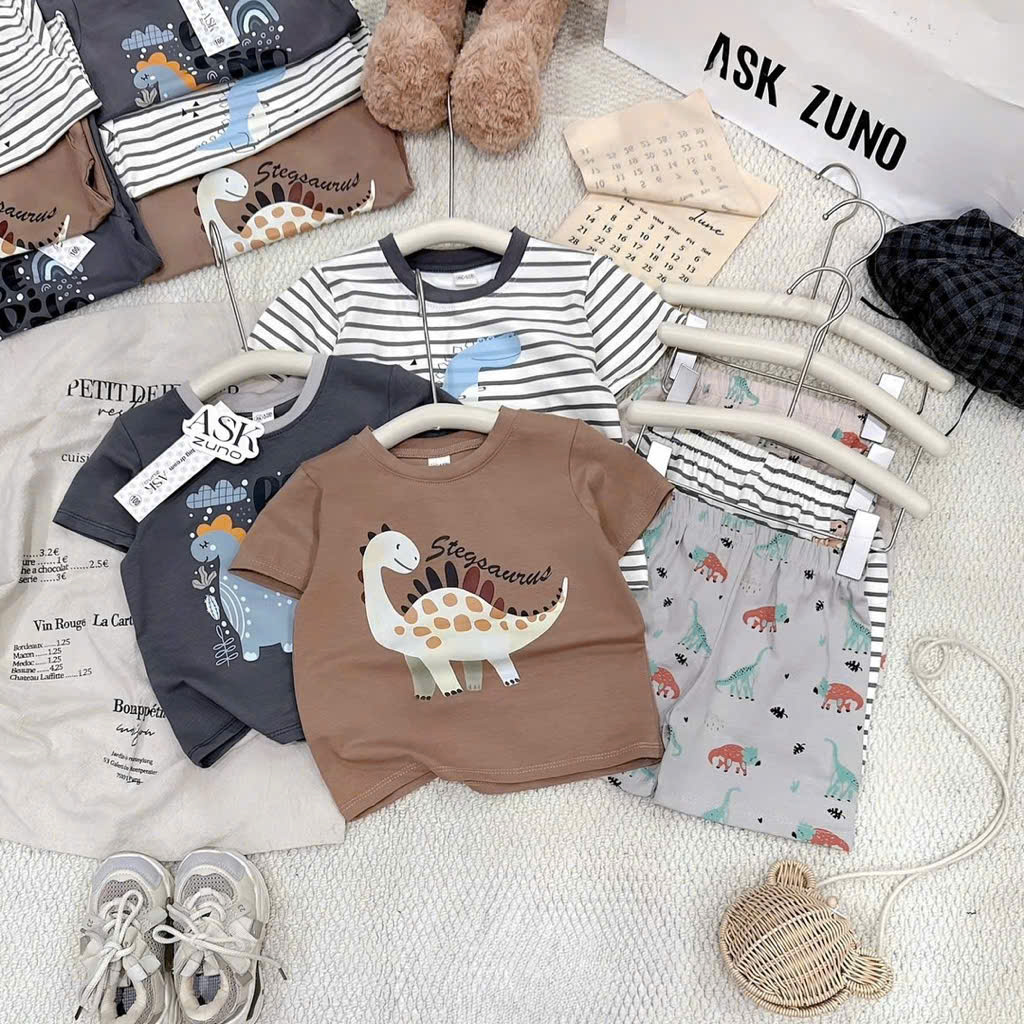 Ask Sét 3 bộ cotton Dino bé trai VNXK