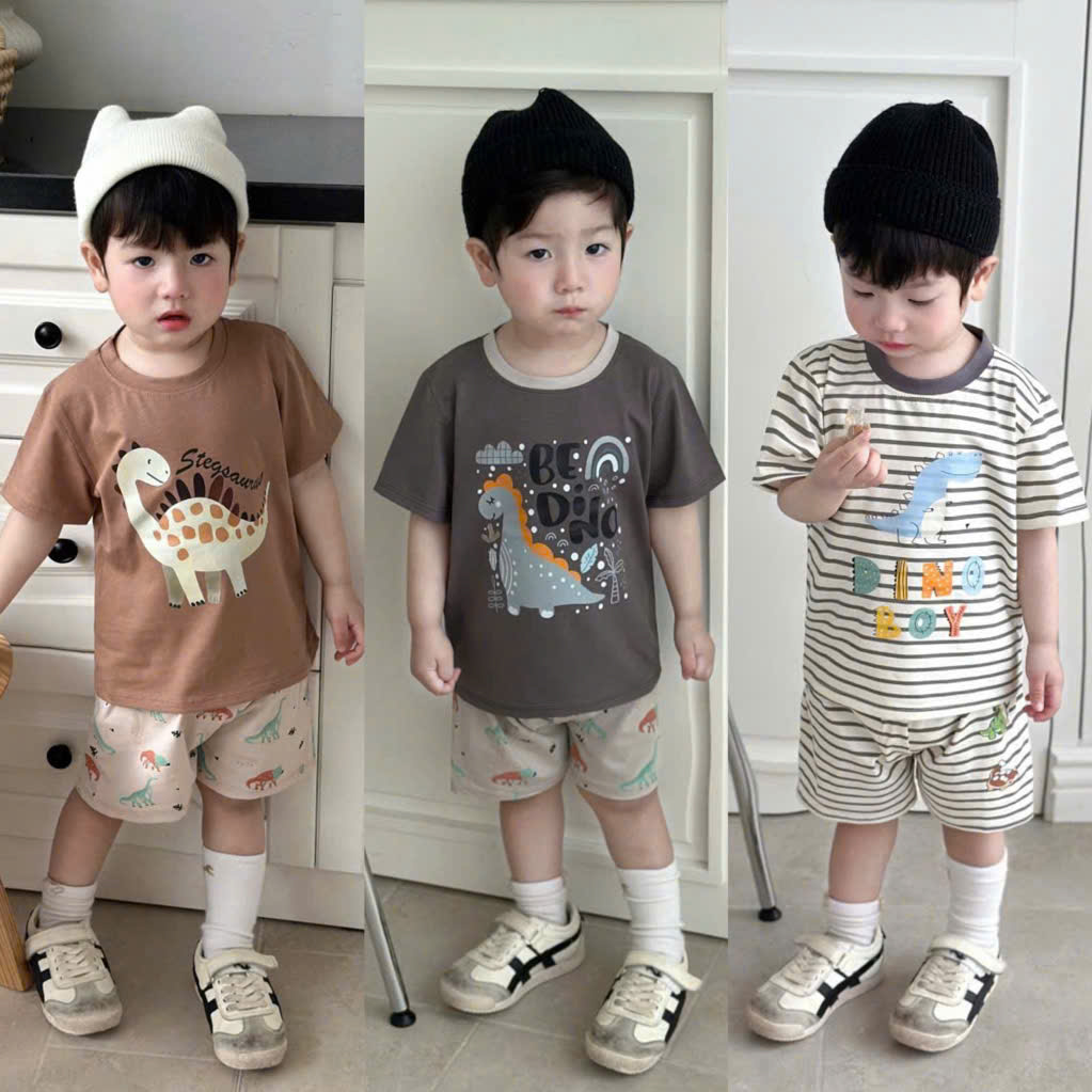 Ask Sét 3 bộ cotton Dino bé trai VNXK