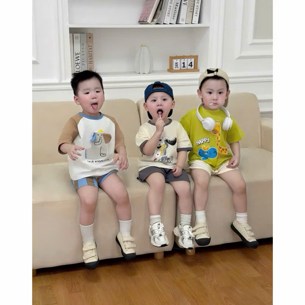 Ask Sét 3 bộ cotton voi chó hươu VNXK bé trai