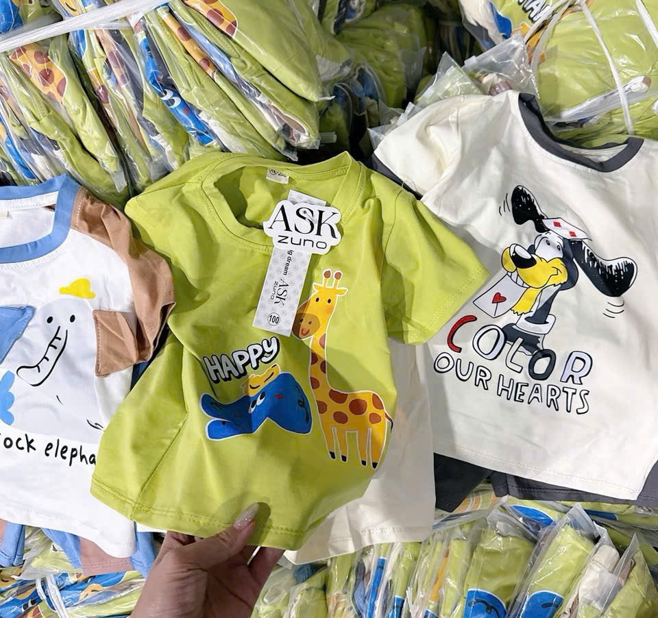 Ask Sét 3 bộ cotton voi chó hươu VNXK bé trai