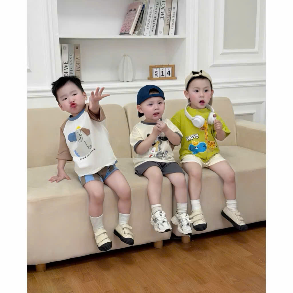 Ask Sét 3 bộ cotton voi chó hươu VNXK bé trai