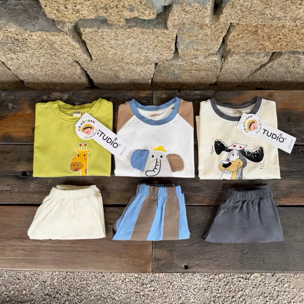 Ask Sét 3 bộ cotton voi chó hươu VNXK bé trai