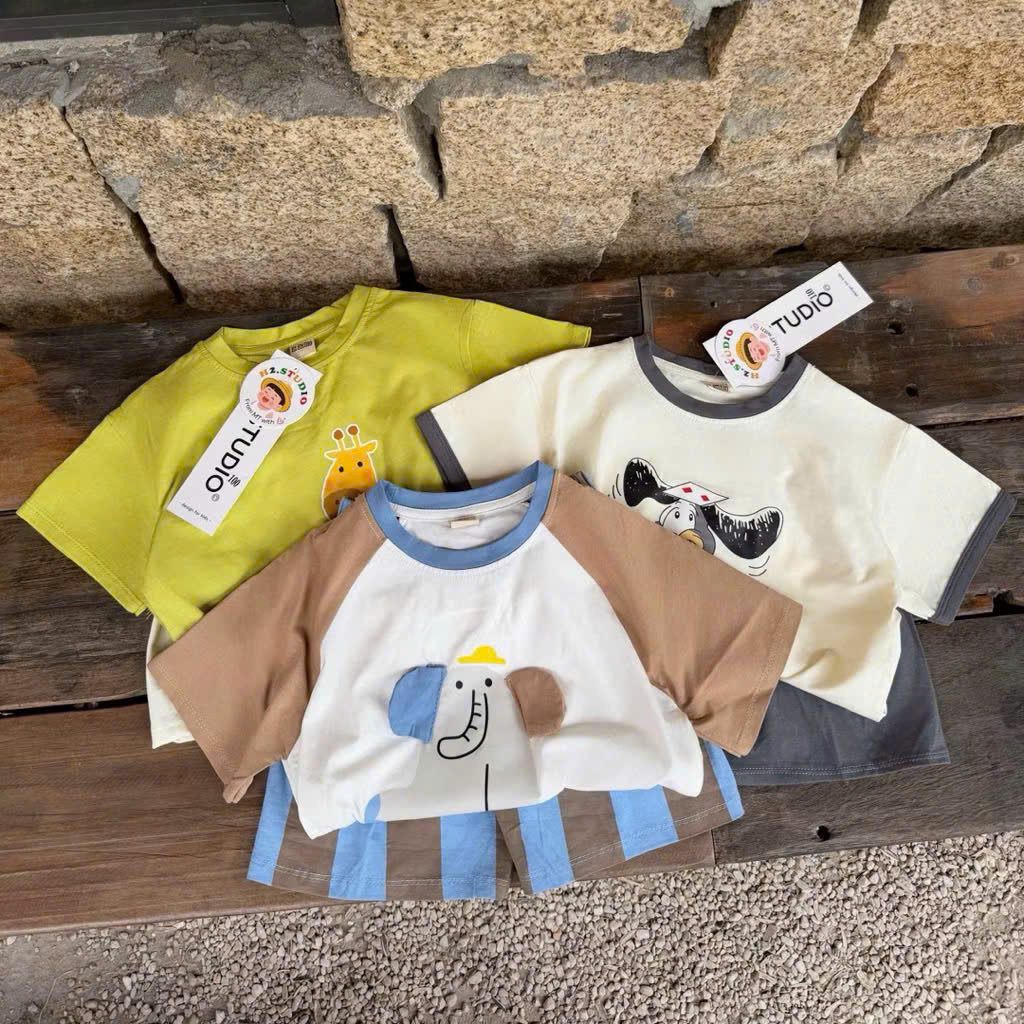 Ask Sét 3 bộ cotton voi chó hươu VNXK bé trai