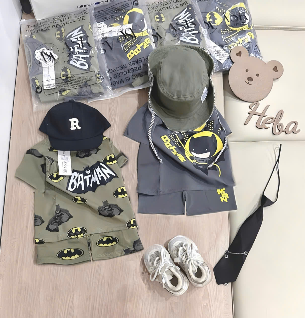 Bộ Batman tone màu rêu đậm bé trai VNXK HT4