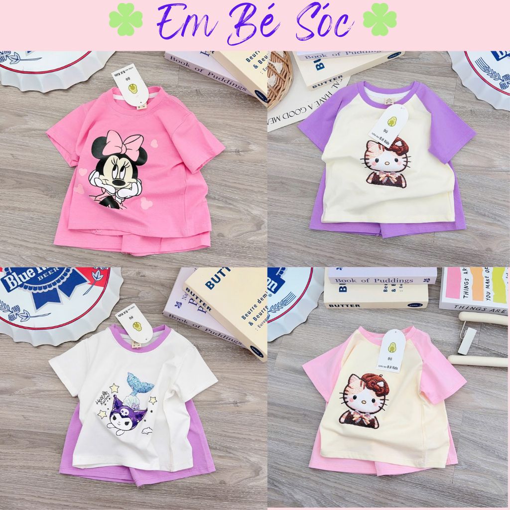 Bộ Bơ Cộc Tay Bé Gái Mùa Hè Cho Bé Mặc Nhà, Đi Học, Đi Chơi (6-16kg)