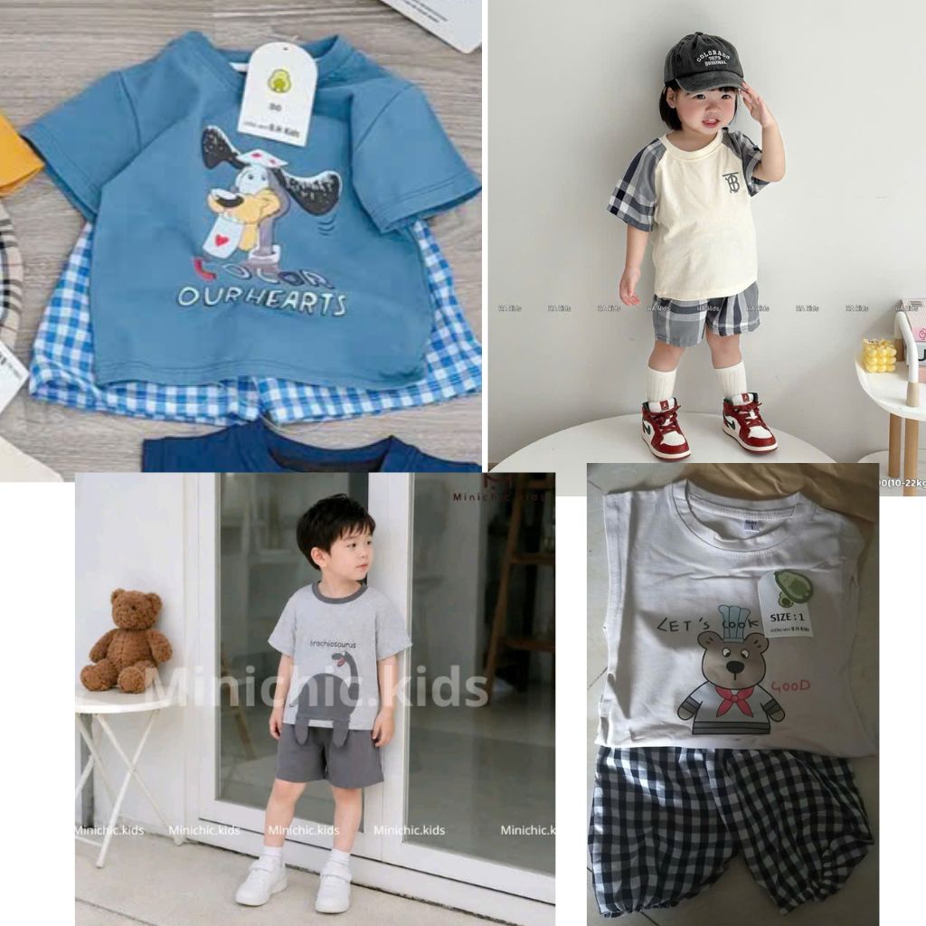 Bộ Cộc Tay Bơ Chất Cotton Mềm mát Mặc Nhà, Đi Học, Đi Chơi (6-16kg)