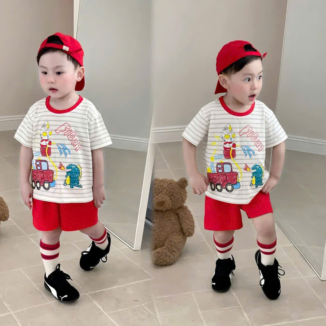 Bộ Cộc Tay Bơ Mùa Hè Chất Cotton Mềm mát Mặc Nhà, Đi Học, Đi Chơi (6-16kg)
