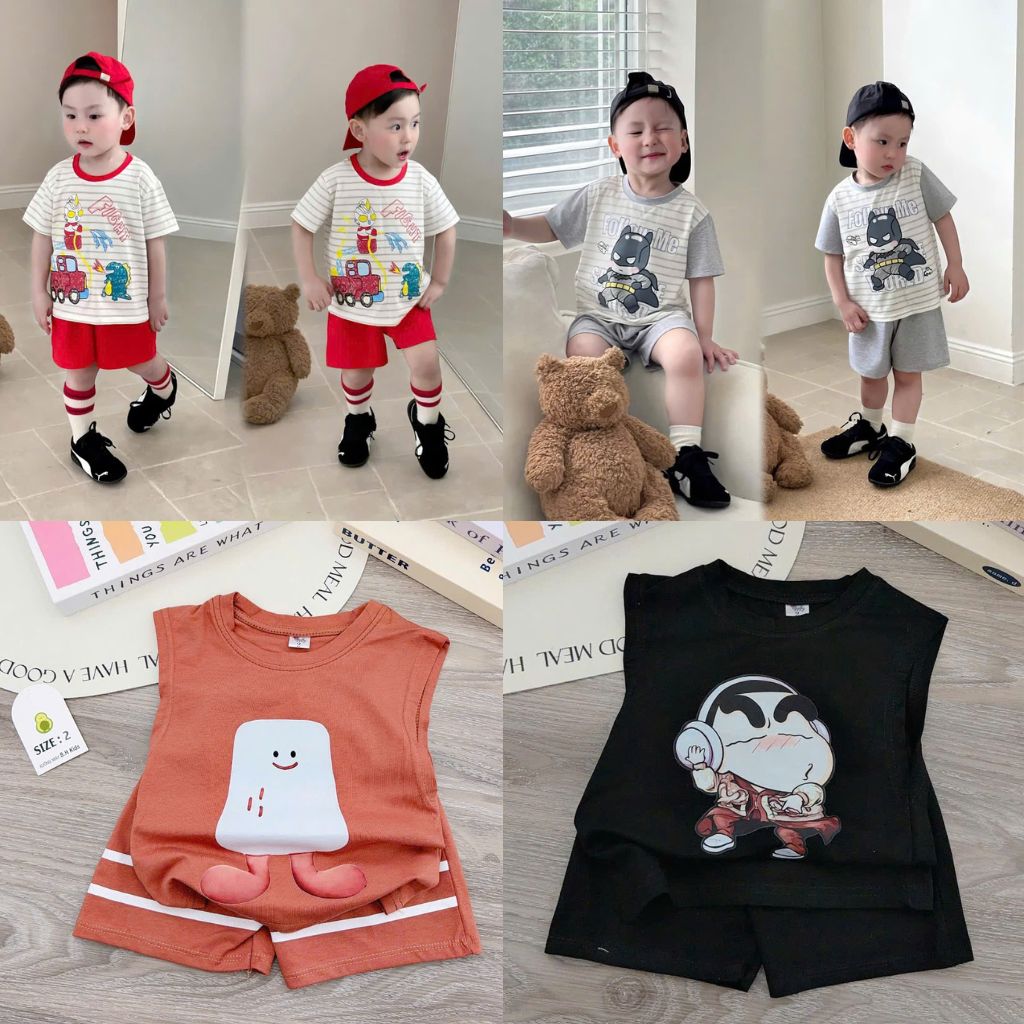 Bộ Cộc Tay Bơ Mùa Hè Chất Cotton Mềm mát Mặc Nhà, Đi Học, Đi Chơi (6-16kg)