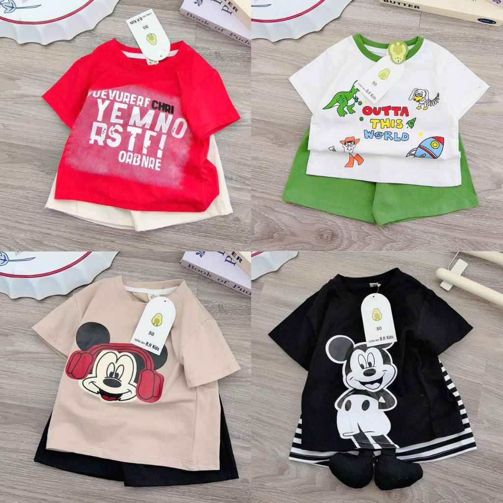 Bộ Cotton Bơ Cộc Tay bé trai chất mềm mát (6-16kg)
