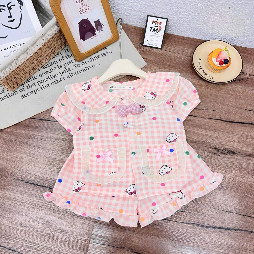 Bộ Pizama kẻ 3 màu HELLO KITTY mùa hè bé gái TM